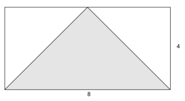 Et rektangel med sidelengder 8 og 4 og et likebeint trekant i rektangelet.